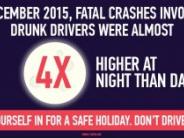 December 2015, fatal crashes involving drunk drivers almost 4X higher night than day. Tuck yourself in for a safe holiday.